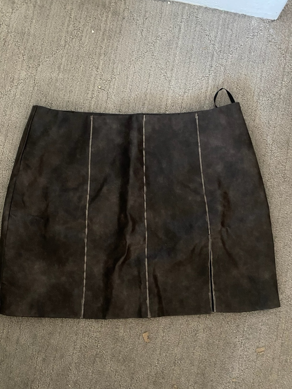 Lisa Says Gah Faux Leather Mini Skirt Brown Grey Size L NWT
